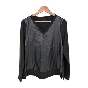 Joh. v-neck blouse long sleeve top black faux leather vegan Women's Medium Shirt